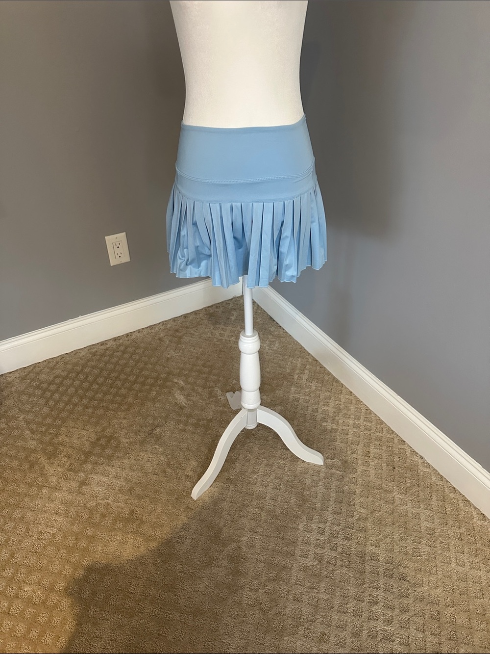 Light Blue Pleated Mini Skirt with Wide Waistband